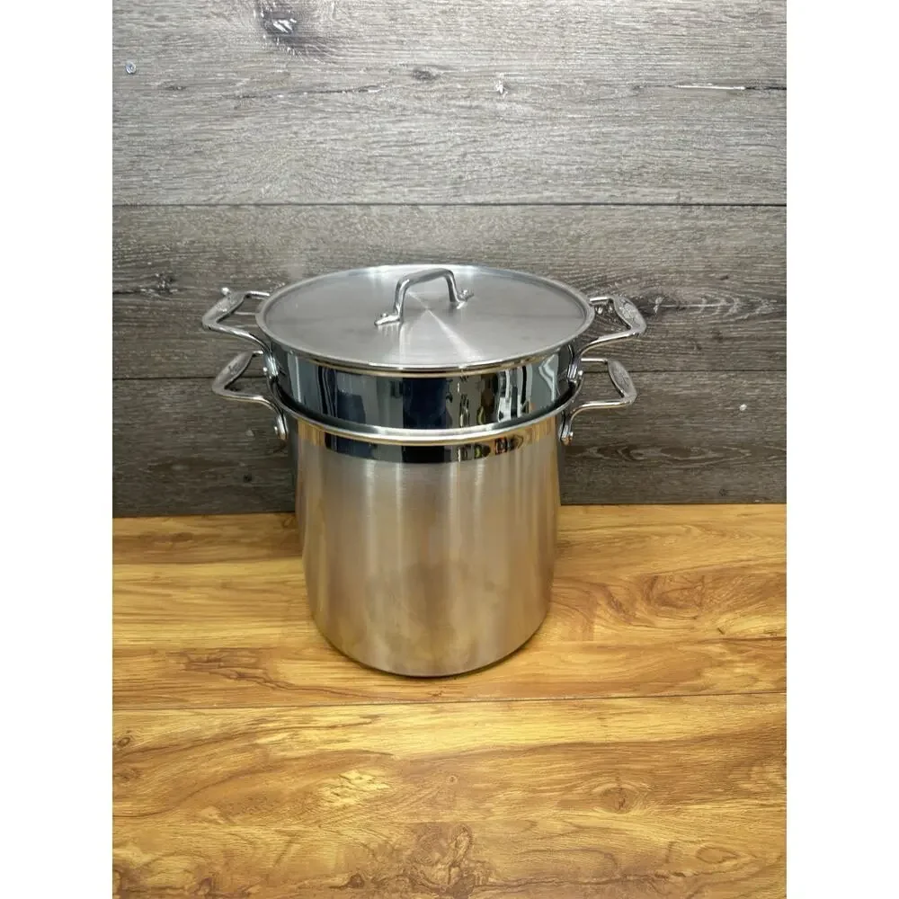 ALL CLAD Stainless Steel 12 Qt Stock Pot Pasta Pentola Strainer Steamer ~4 Pc